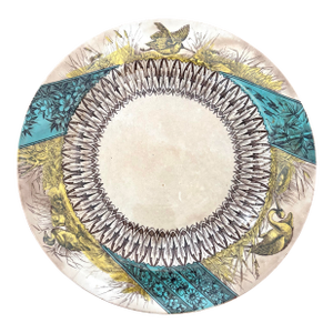 Antique Aesthetic Movement Teal and Yellow Transferware Plate With Waterfowl