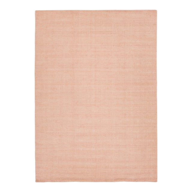 10 X 14 Modern Indian Texture Handmade Wool Rug in a Solid Pink Color For Sale