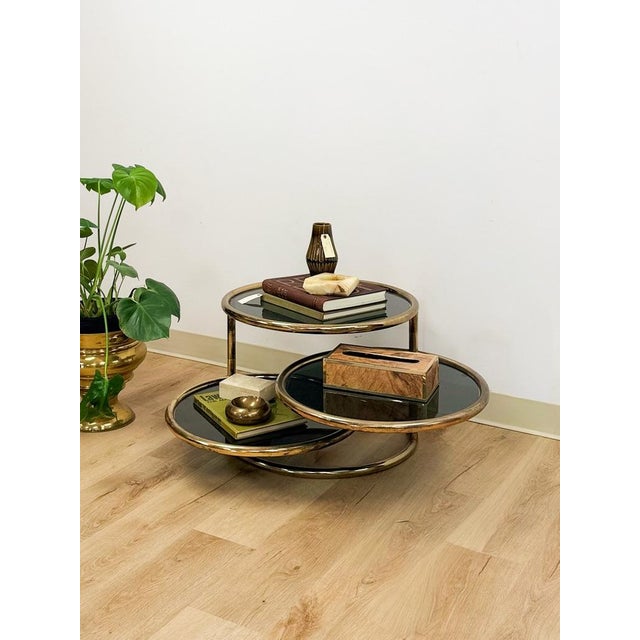 Milo Baughman Style Tubular Chrome Swivel Coffee Table Smokey Glass MCM For Sale - Image 10 of 13