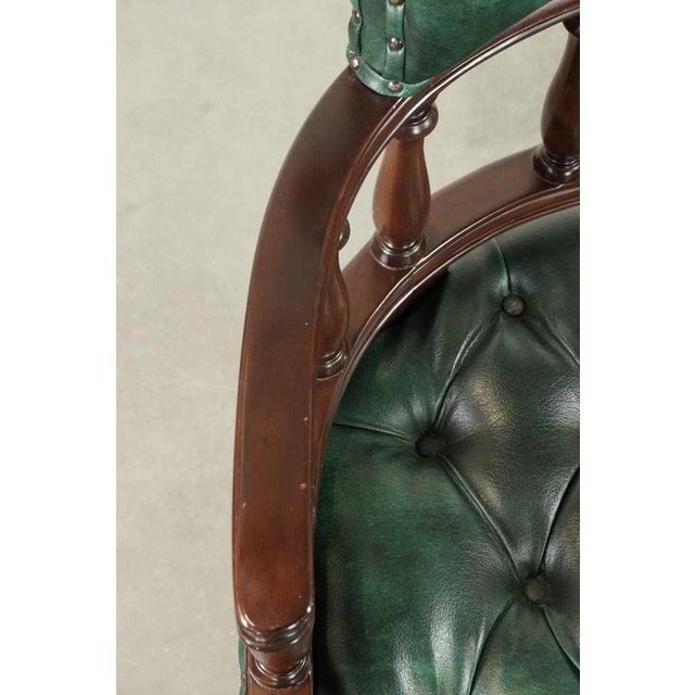 Wood Chesterfield Desk Chair in Green Flame-Patterned Cowhide Leather For Sale - Image 7 of 13