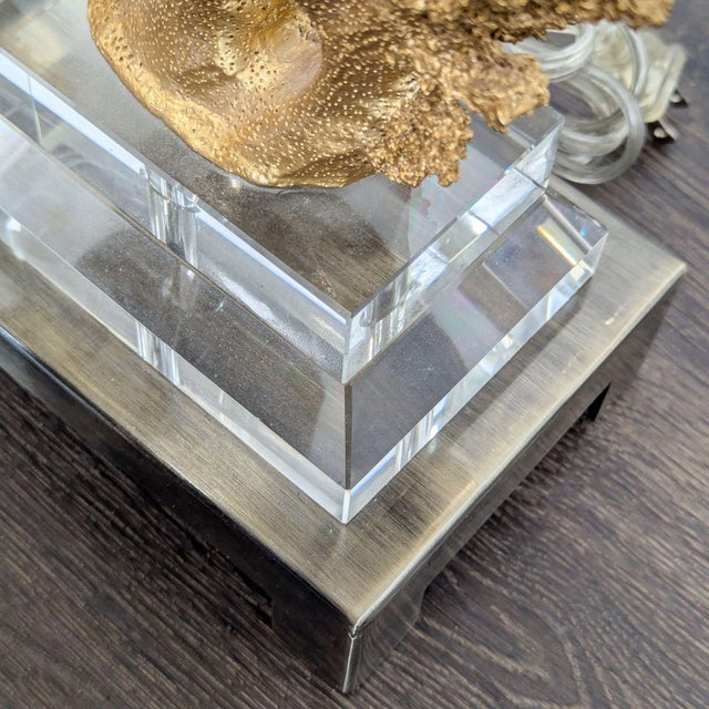Metal Elegant Table Lamp With Gold Faux Coral Design and Black Shade For Sale - Image 7 of 9
