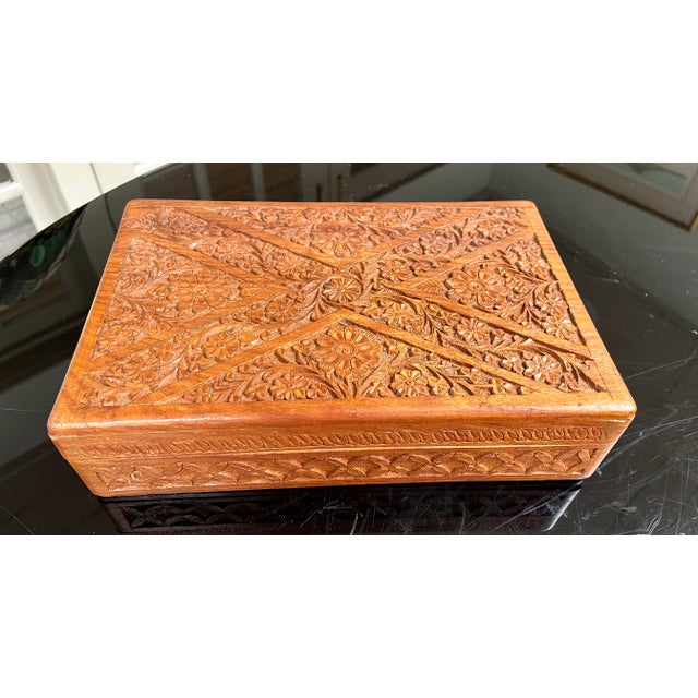 Mid 20th Century Mid 20th Century Vintage Carved Wood Humidor Box For Sale - Image 5 of 12
