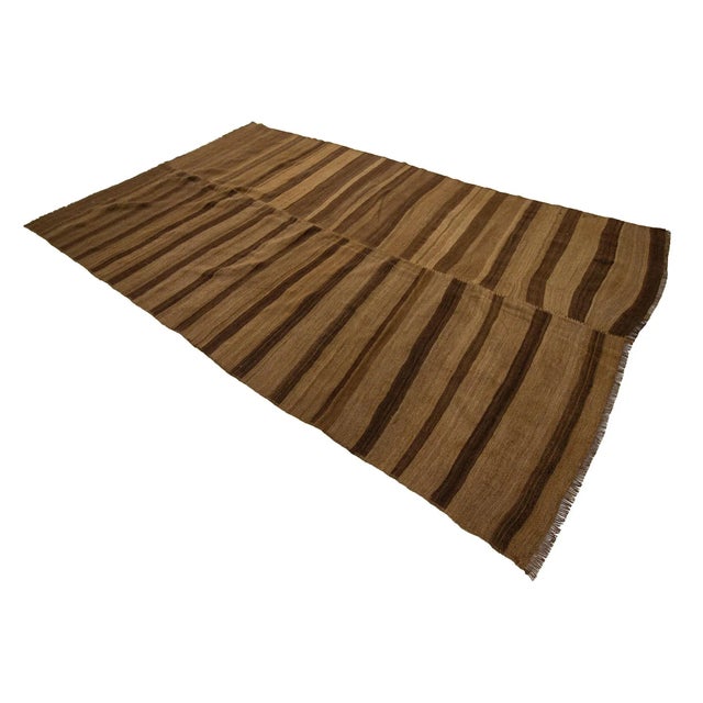 1960s Vintage Brown Striped Turkish Wool Kilim Rug- 5′8″ × 10′1″ For Sale - Image 4 of 7