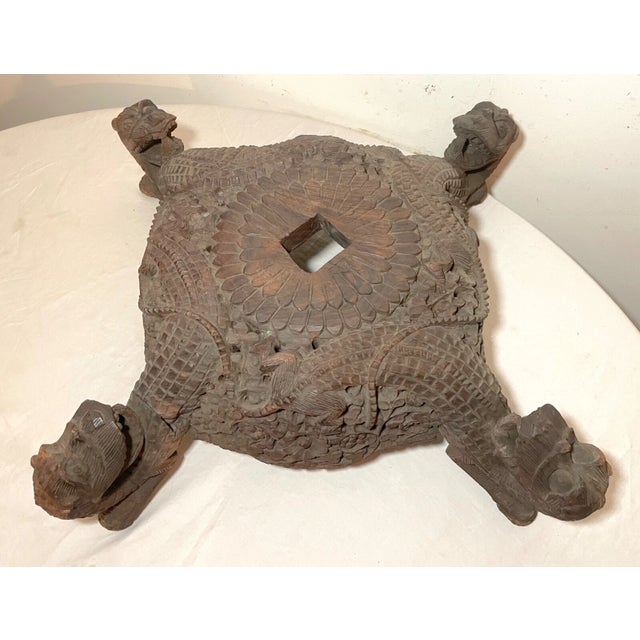 Large Antique Hand Carved Anglo Indian Figural Dragon Wood Sculpture Base Stand For Sale In New York - Image 6 of 17