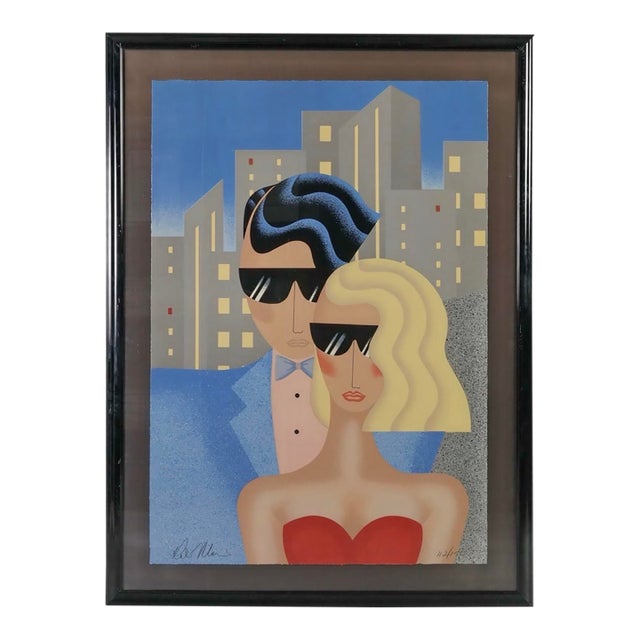1980s Large Art Deco Stepping Out Screen Print by Robin Morris For Sale