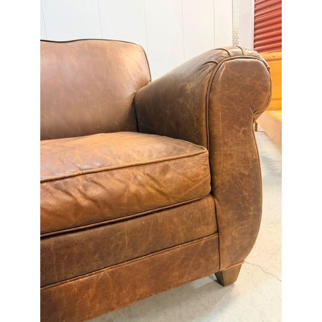 Mitchell Gold for Restoration Hardware Leather Club Chair Pair With Ottoman For Sale In Richmond - Image 6 of 12