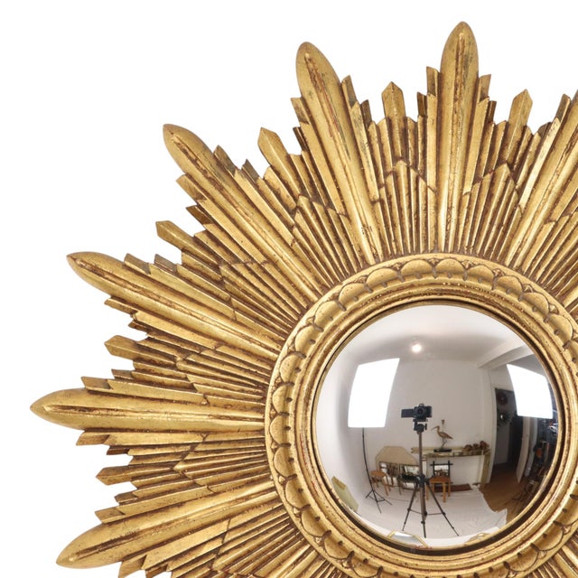 Mid-Century Modern Vintage Sunburst Mirror in Gold Leaf Resin, 1960s For Sale - Image 3 of 18