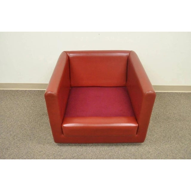 Red Vintage Mid Century Modern Red Leather Cube Club Lounge Chair on Rolling Casters For Sale - Image 8 of 10