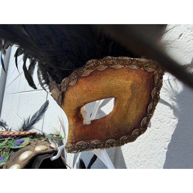 Rococo Vintage Italian Papier-Mâché Feathered Venetian Masquerade Mask For Sale - Image 3 of 6