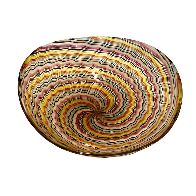 Mid-Century Modern Murano Art Glass Multi-Colored Canework Footed Bowl For Sale - Image 3 of 5