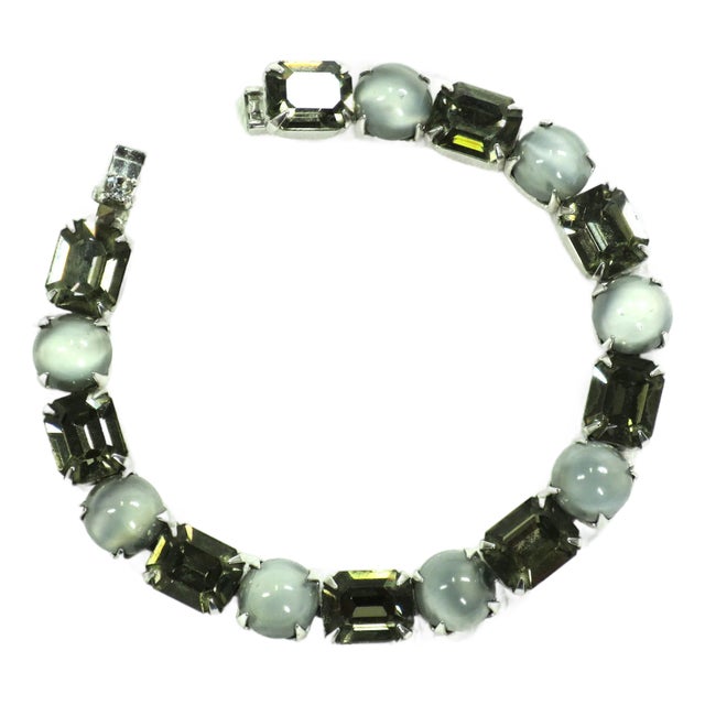 Vintage Designer Art Glass & Crystal Tennis Bracelet 1950s For Sale