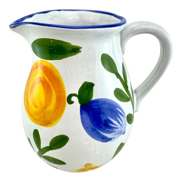 Vintage Mid Century Hand Painted Portugal Pitcher For Sale