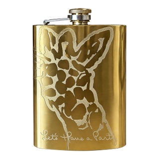 Mid 20th Century Lilly Pulitzer for Target Gold Giraffe “Let’s Have a Party” Hip Flask For Sale