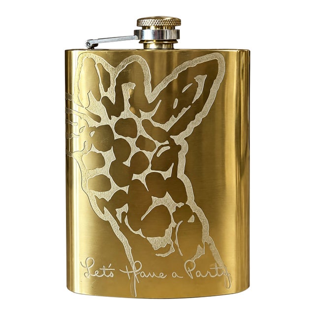 Mid 20th Century Lilly Pulitzer for Target Gold Giraffe “Let’s Have a Party” Hip Flask For Sale
