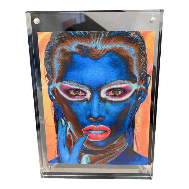 "Into the Blue" Contemporary Expressionist Portrait Photograph in Lucite For Sale