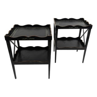 Amy Howard End Tables Black W/ Hand Painted Detail For Sale