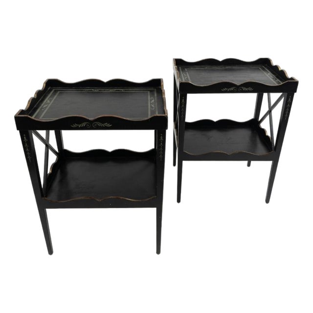 Amy Howard End Tables Black W/ Hand Painted Detail For Sale