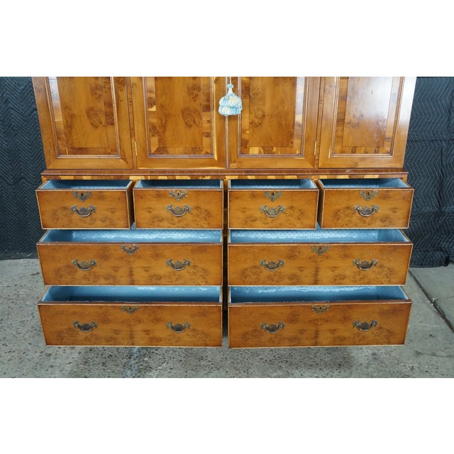 Antique English George II Style Oyster Burl Yew Cabinet on Chest Linen Press 80" For Sale - Image 12 of 18