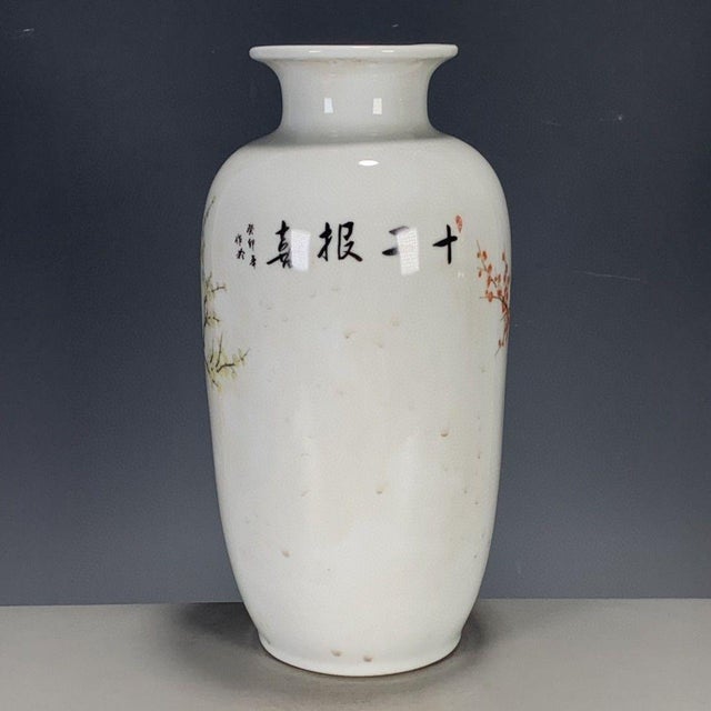 Chinese Famille Rose Porcelain Vase With Bird & Blossom Motif For Sale - Image 4 of 9