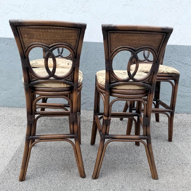Boho Chic Boho Chic Rattan and Wicker Counter Stools - Set of 4 For Sale - Image 3 of 7