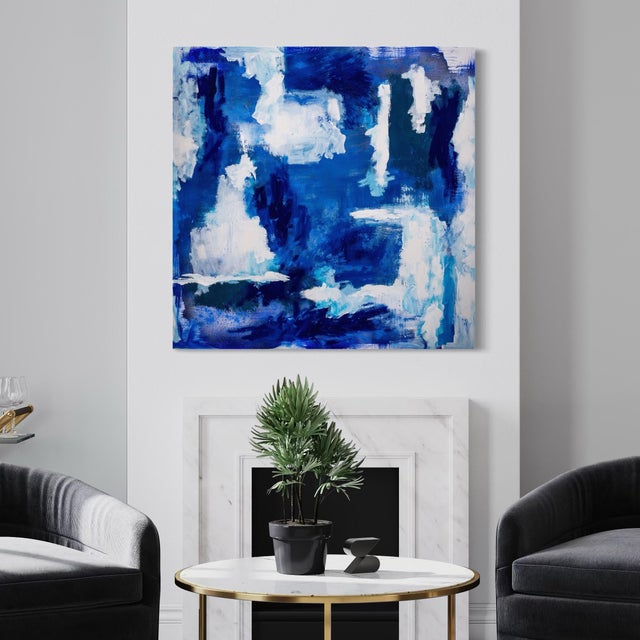 Tranquility by J. Kent Martin is a serene composition of layered blues—ranging from deep navy to soft sky tones—interwoven...