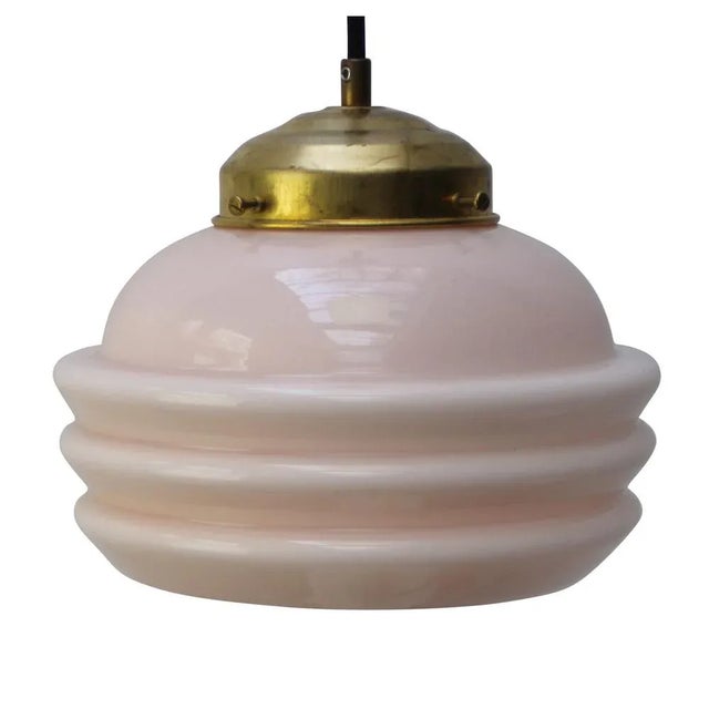 Metal French Pink Reeded Clichy Glass Pendant Lamp For Sale - Image 7 of 7