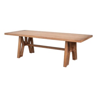 Rustic Trestle Dining Table in Aged Pine, 98 Inch For Sale