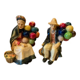 Vintage Chalkware French Balloon Man and Woman Numbered - Set of 2 For Sale