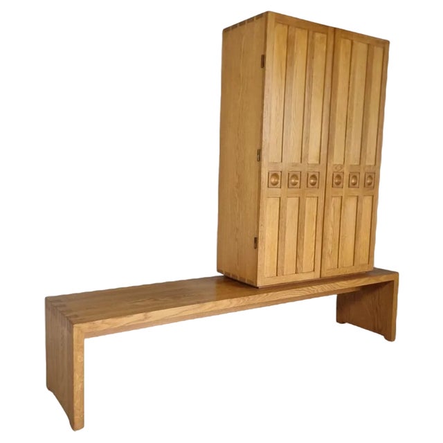 Brutalist Bench & Cabinet in Oak For Sale
