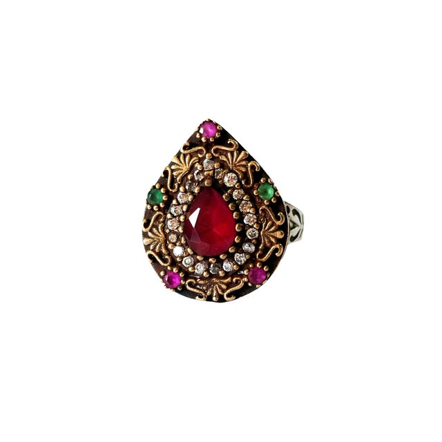 Vintage Natural Ruby, Emerald and Diamond Ring - 925 Sterling Silver Size 7 For Sale - Image 4 of 9
