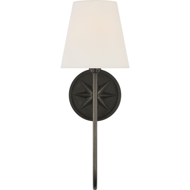 Polaris 17" Single Sconce in Bronze with Linen Shade Designer: Chapman & Myers Finish: Bronze Height: 16.5" Width: 6"...