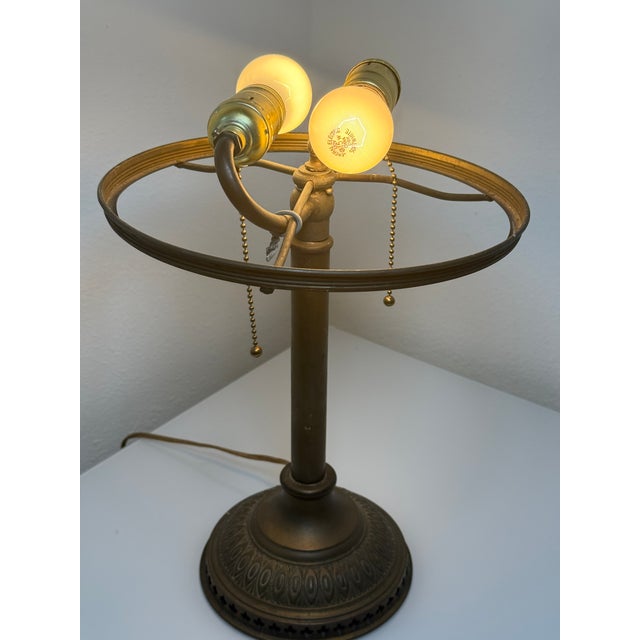 Bradley Hubbard Antique Bradley & Hubbard Bronze Table Lamp With Slag Glass Dome Shade For Sale - Image 4 of 18