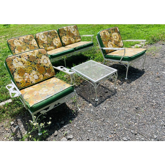 Vintage Wrought Iron Outdoor Patio Seating & Table, 4 Pieces For Sale - Image 4 of 12