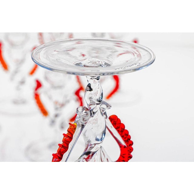 Glass Transparent with Red Accents Tipetti Murano Glass Glasses from Cenedese, 1950s, Set of 8 For Sale - Image 7 of 18