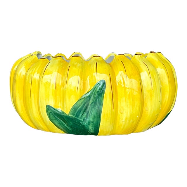 Vintage Boho Italian Glazed Ceramic Banana Centerpiece Bowl | Chairish