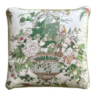 Hanging Basket Vintage Print Square Decorative Pillow With Down Feather Insert For Sale