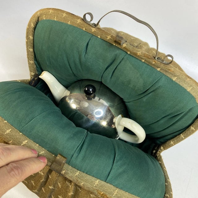 Metal Vintage Rare Dutch Tea Brocade Carriage Caddy a Teapot & Metal Footed Cozy - 3 Pc Set For Sale - Image 7 of 12