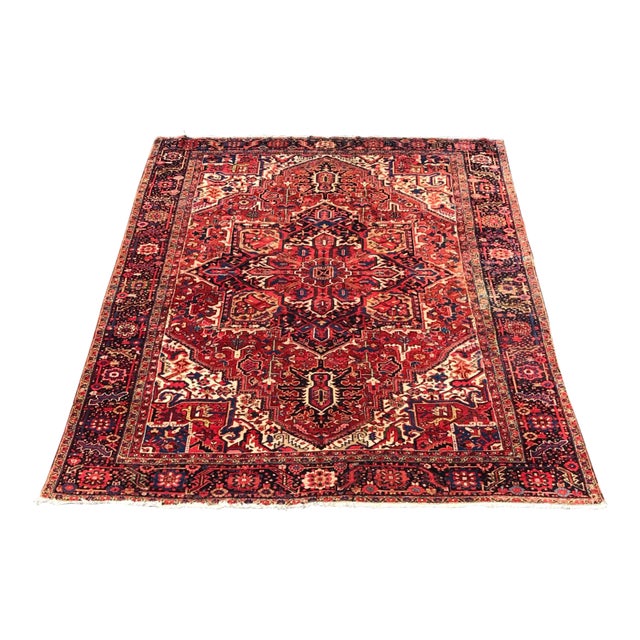 1930s Vintage Design Geometric Heriz Rug- 9′9″ × 13′2″ For Sale