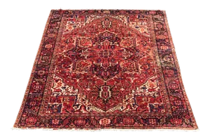 1930s Vintage Design Geometric Heriz Rug- 9′9″ × 13′2″