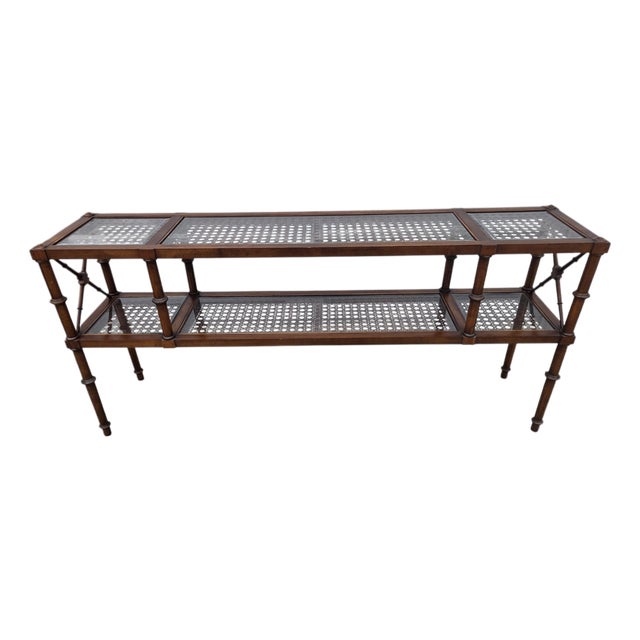 Vintage Faux Bamboo Cane Console Server Sideboard Sofa Table For Sale