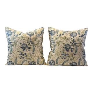 Botanical Linen 20”x20” Feather/Down Pillows - A Pair For Sale