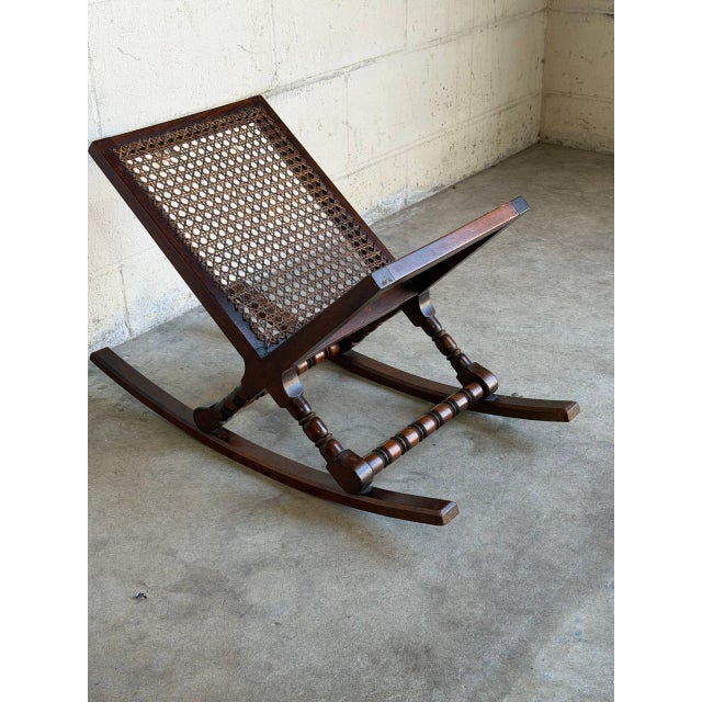Danish Modern Rocking Magazine Rack in Dark Wood and Cane Denmark 1960s For Sale - Image 4 of 8