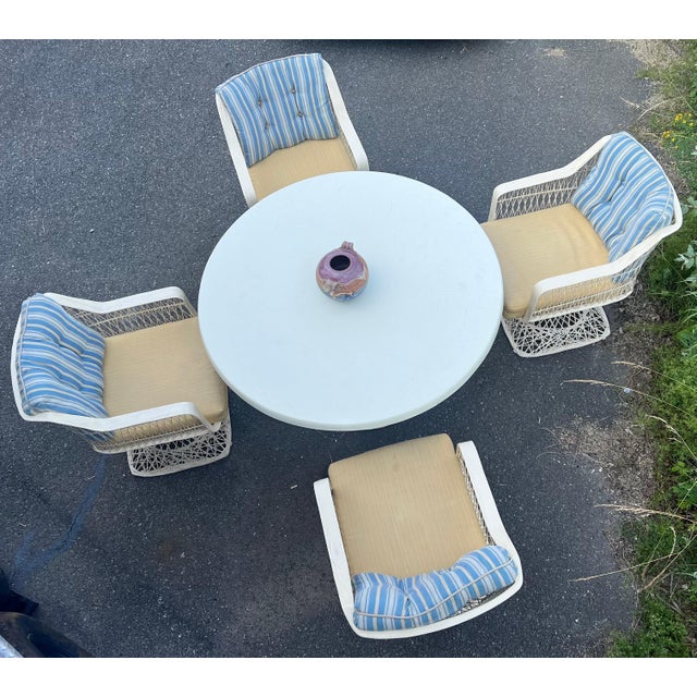 Spun Fiberglass 5 Pieces Round Dining Table 4 Chair Russel Woodard Outdoor Set For Sale - Image 9 of 14