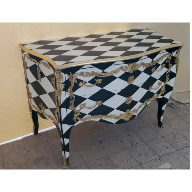 1960s Black & White Harlequin Pattern Chest of Drawers For Sale - Image 4 of 5