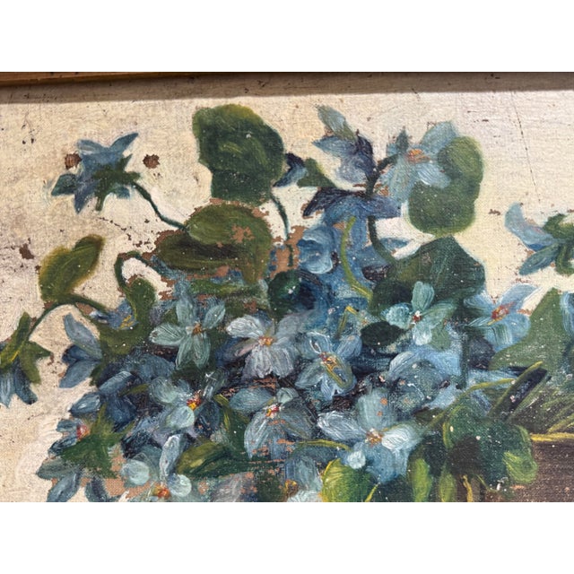 Mid 19th Century Antique Liverleaf Flower Oil Painting For Sale - Image 5 of 11