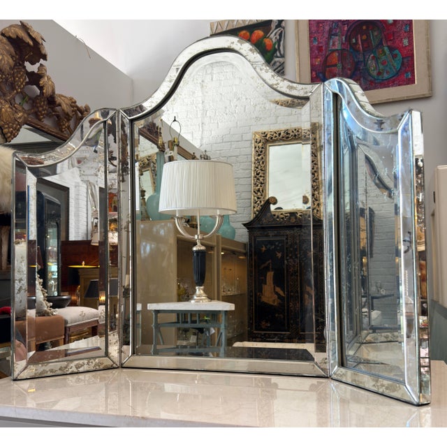 Art Deco Art Deco Nancy Corzine Harlow Glamour Tri Fold Triptych Mirror For Sale - Image 3 of 6
