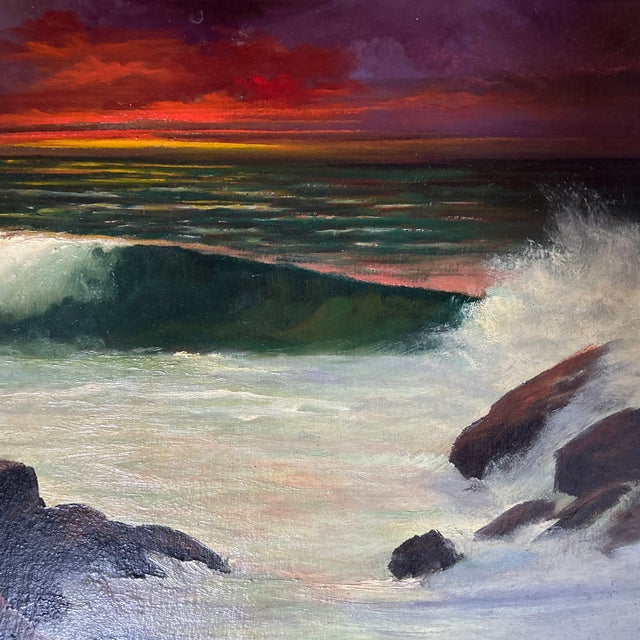 1960’s Original Impressionist Sunset Seascape Painting For Sale - Image 4 of 7