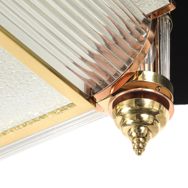 Art Deco Machine Age Brass & Copper Rectangular Chandelier by René Pottier For Sale - Image 14 of 17