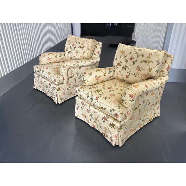 Cream Scalamadre "Millefiori" Floral Upholstered Rolled Arm Club Chairs - A Pair For Sale - Image 8 of 12