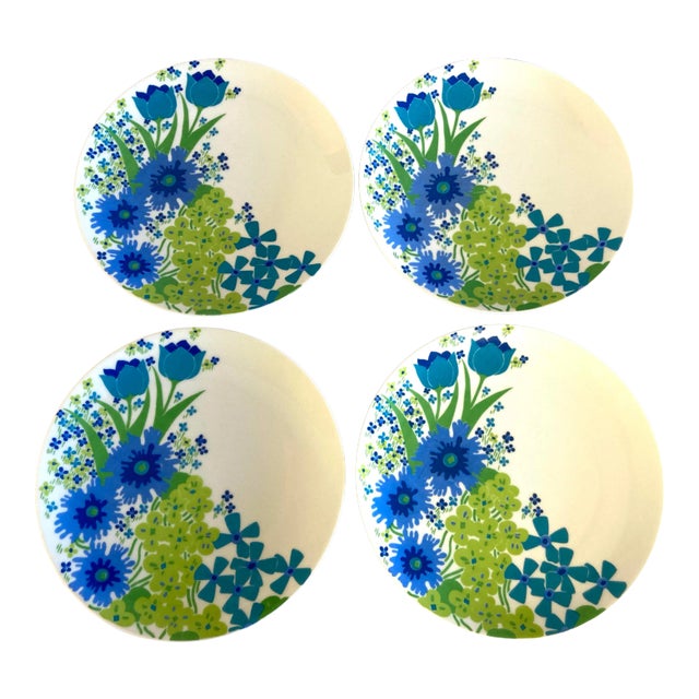 1970’s Heinrich & Co. Mid-Century Floral Dinner Plates - Set of 4 For Sale